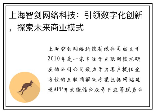 上海智剑网络科技：引领数字化创新，探索未来商业模式